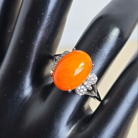 925 Sterling Silver Ring Sz 8.25 with Natural Orange Opal 10x14mm Gemstone - Picture 3 of 9
